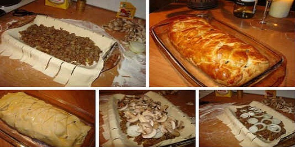 Быстрый мясной пирог с грибами