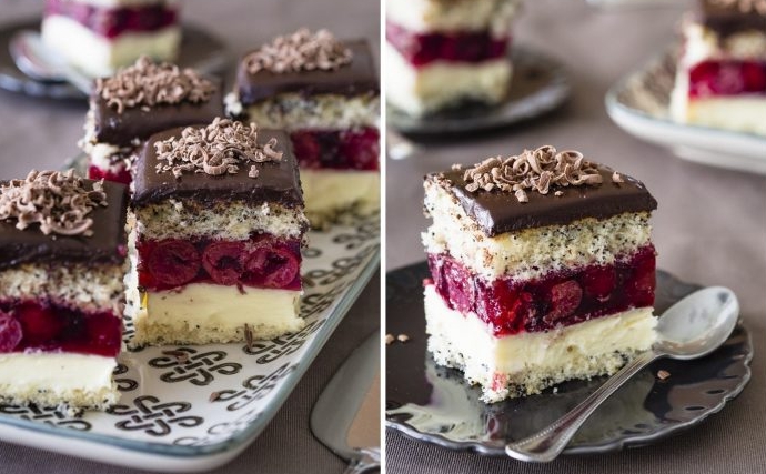 Очень вкусный торт ВИШНЕВАЯ ФАНТАЗИЯ. Замечательное сочетание вишневого желе крема и макового бесквита